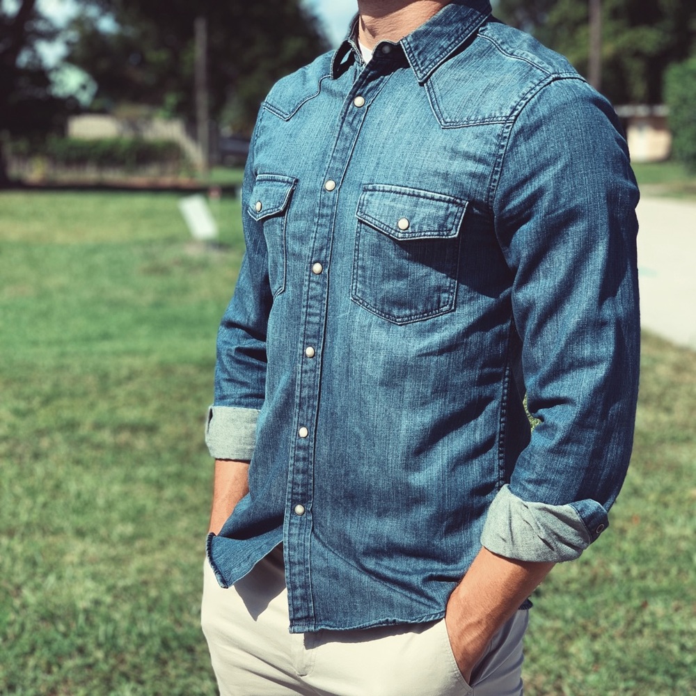 Blue denim button down